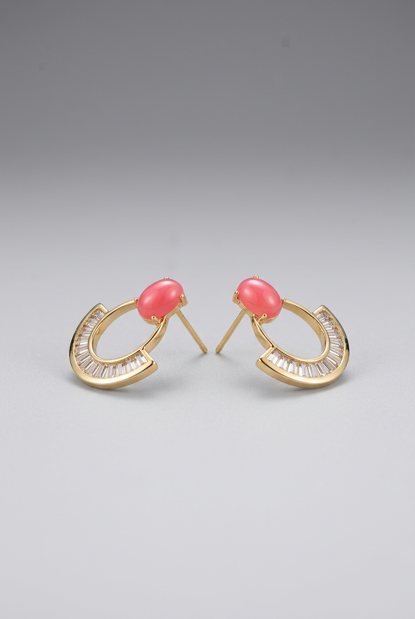 Freyja Club | Pembe Taşlı Gold Küpe